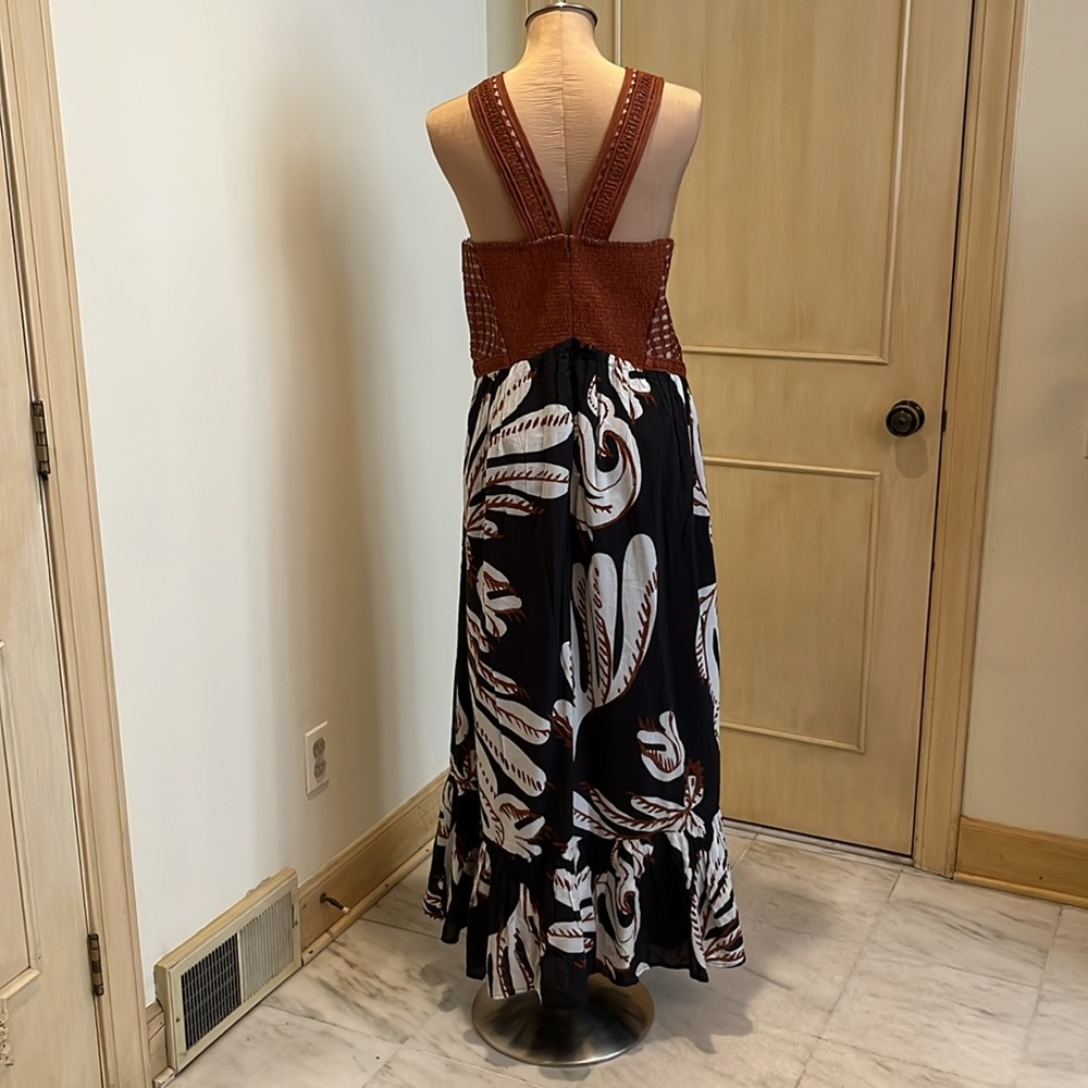 ANTHROPOLOGIE Boho Granola Party Deco Print Halter Floral Cotton BRN/BLK Maxi 12 - Picture 6 of 16